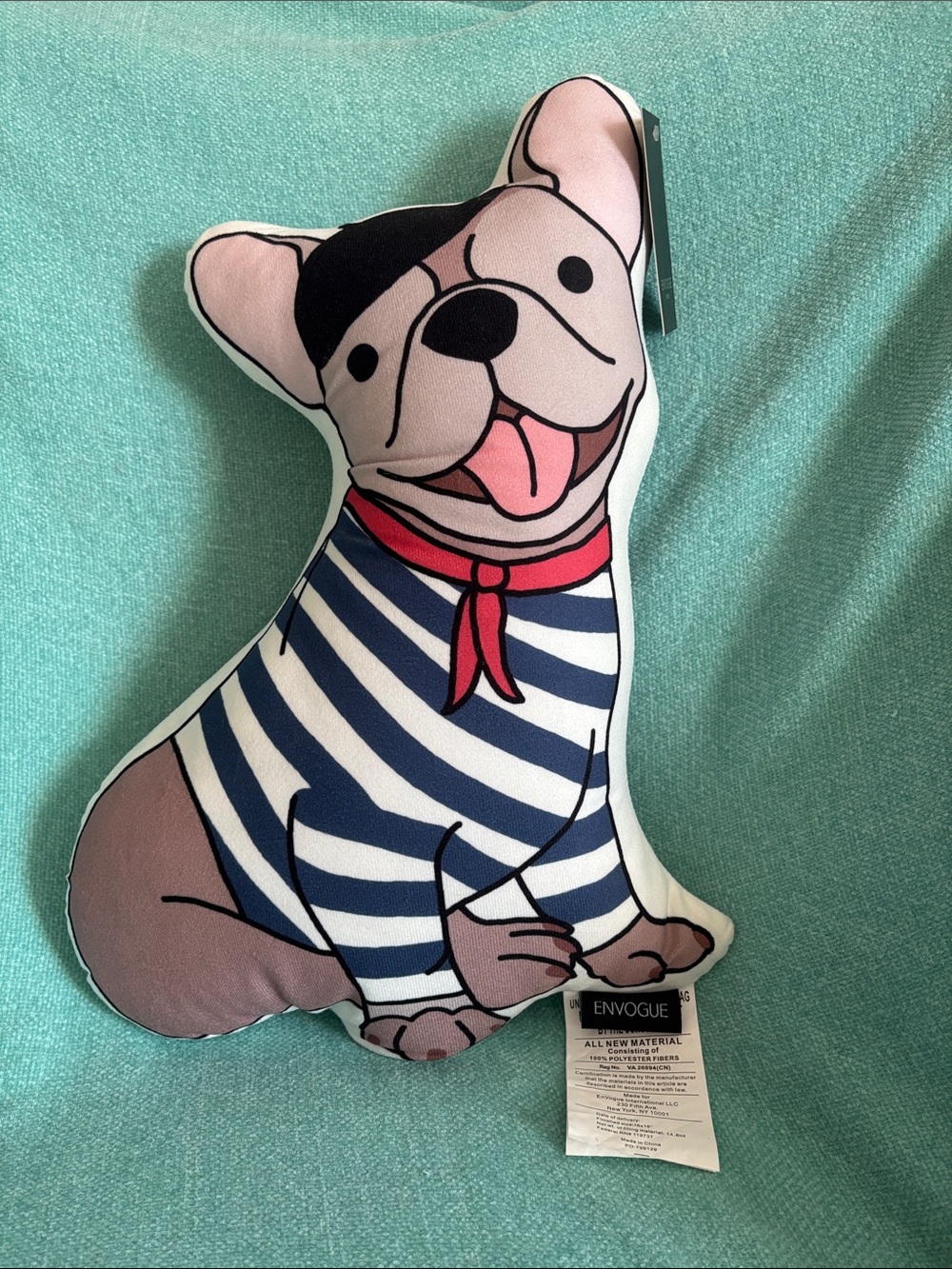 French Bulldog Shaped Decorative Pillow with Beret,Striped Sweater,and Red Scarf